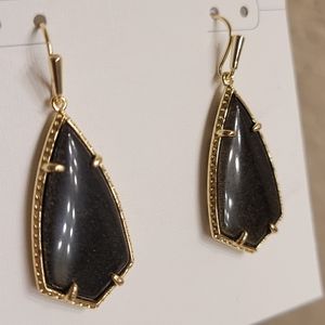 NWT KENDRA SCOTT GOLDEN OBSIDIAN DROP EARRINGS GOLD AND BLACK